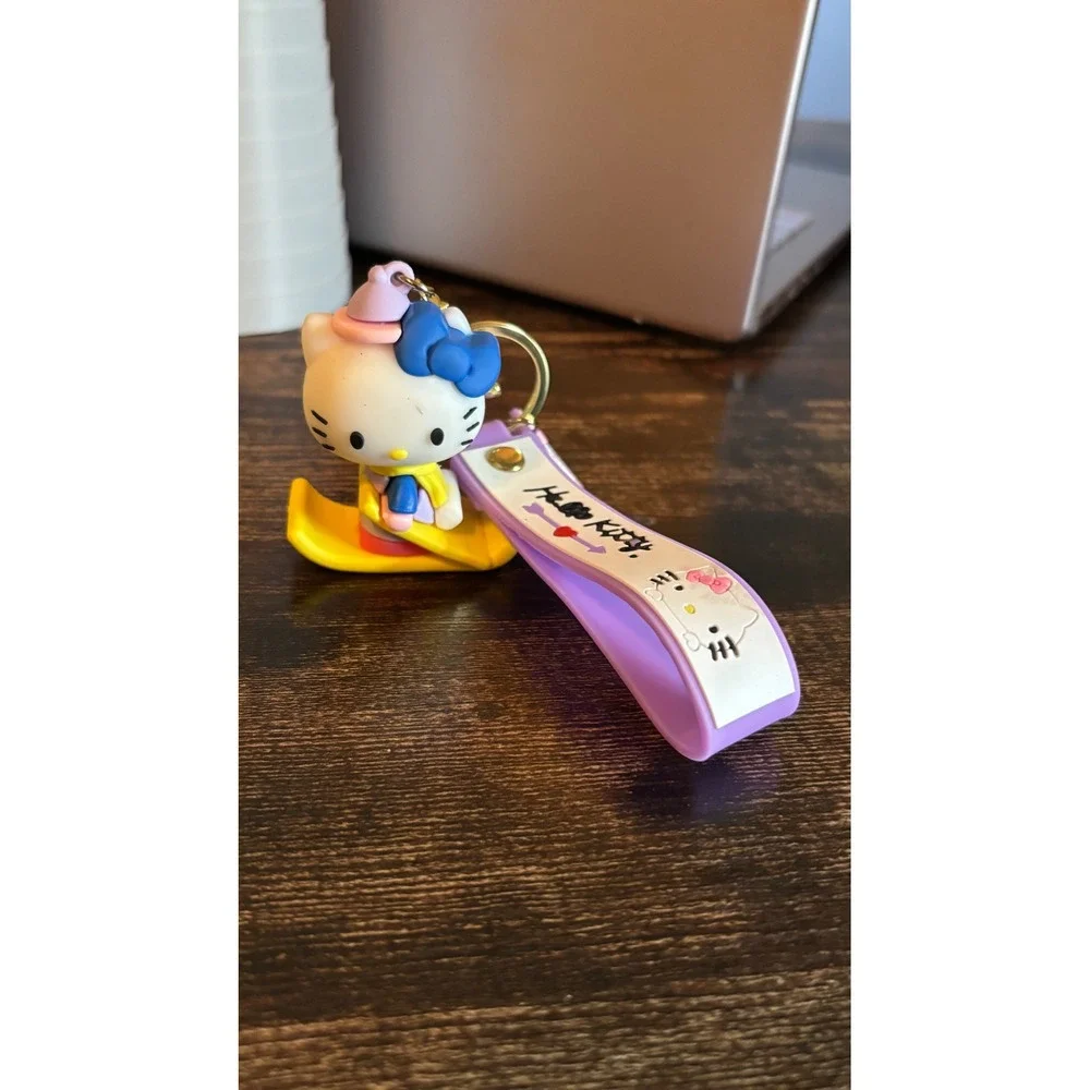 Hello Kitty Skiing 3D Keychain Purple Wristlet Strap Winter Sanrio Accessory